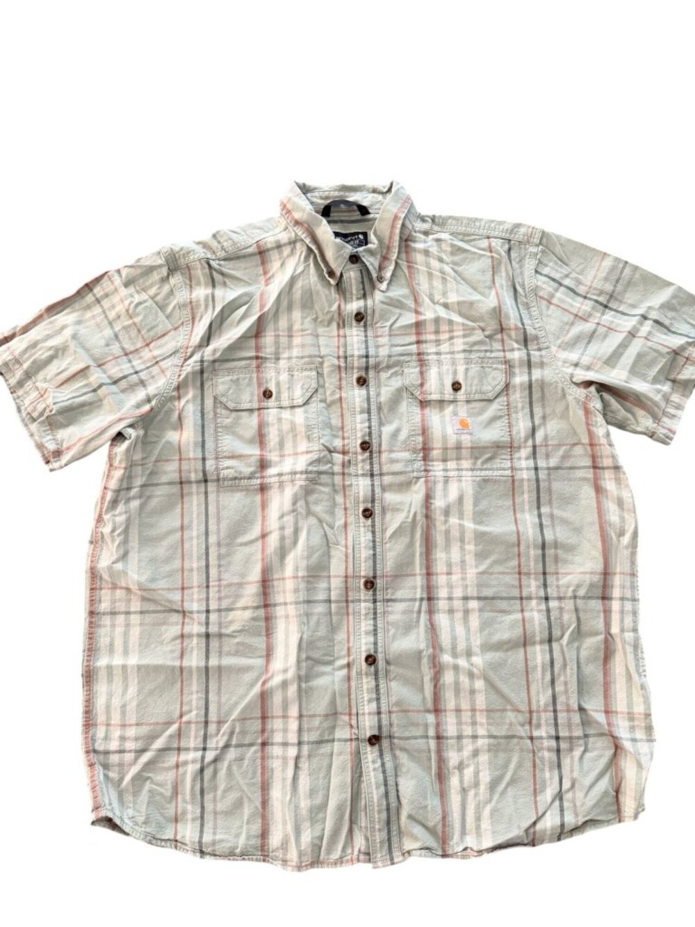 Carhartt Short Sleeve Button Down Shirt Mens 2XL Tall Plaid Loose Fit Workwear